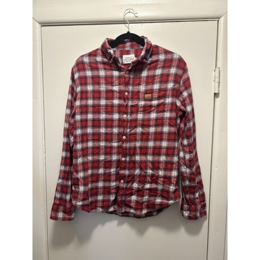 Simply Southern Red Plaid Flannel Long Sleeve Button Down Shirt Size‎ Medium
